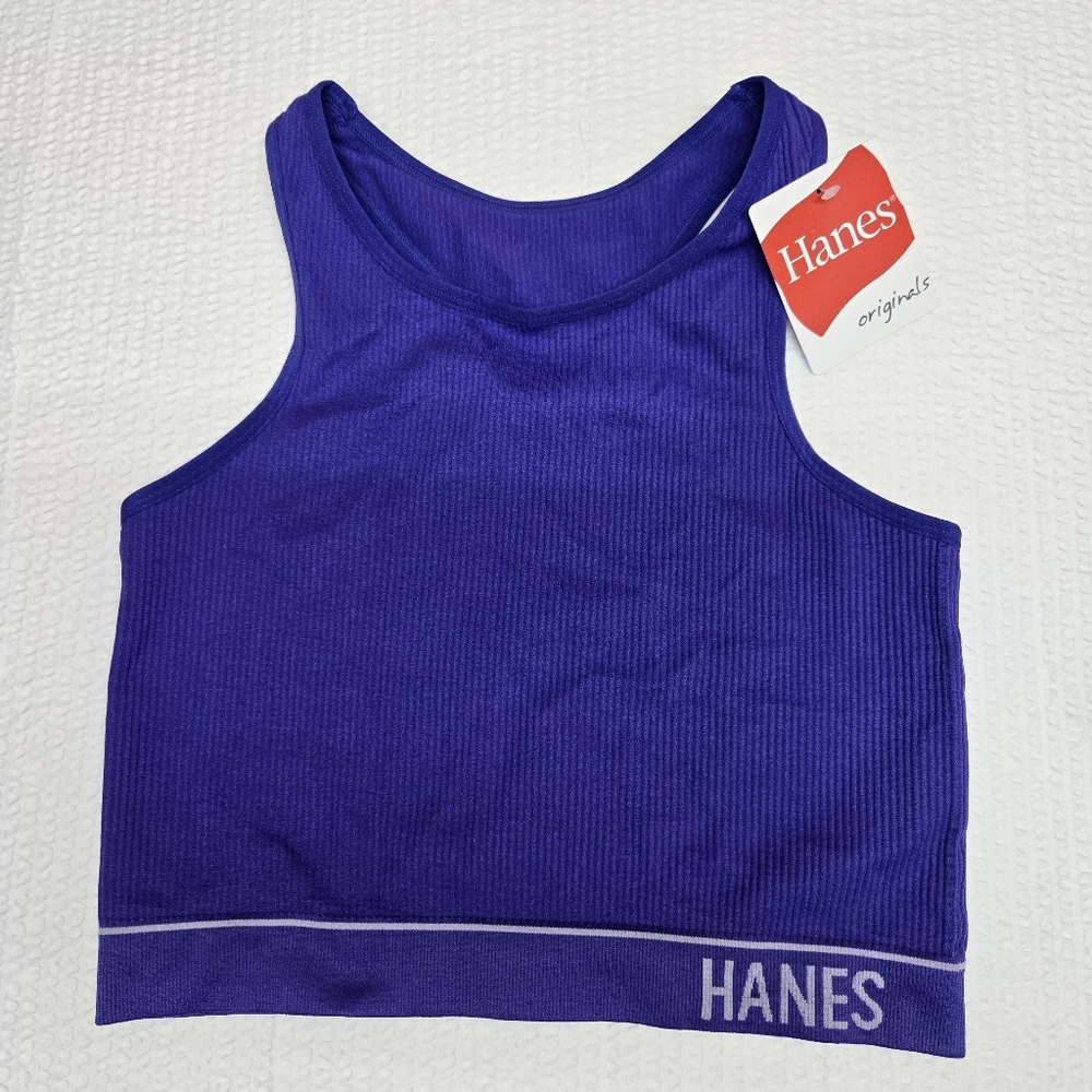 Hanes Women's Originals Rib Crop Pullover Bralette Sizes Bright Violet Indigo